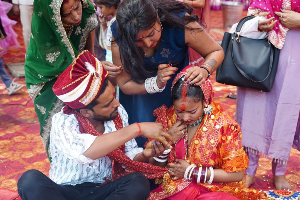 Traditional Indian wedding ceremony with bride and groom performing marriage rituals through Matrimonial Today marriage bureau